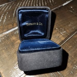 TIFFANY & CO - BLACK SUEDE RING BOX - NAVY BLUE INTERIOR, box only